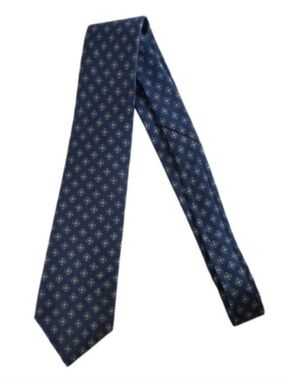 Briar Silk Geometric Print Tie Navy Blue Green Yellow Length 54" Vintage